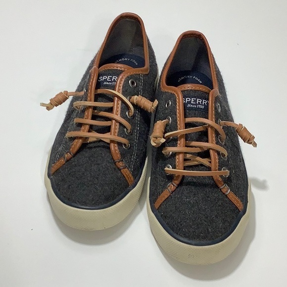 Sperry top sider leather trim wool blend slip on sneakers women size 6.5 M EUC - Picture 12 of 14